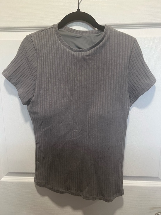 Klassy Network Tops - Klassy Network Grey Ribbed Brami Crewneck Tee XL Built-in Bra Fitted